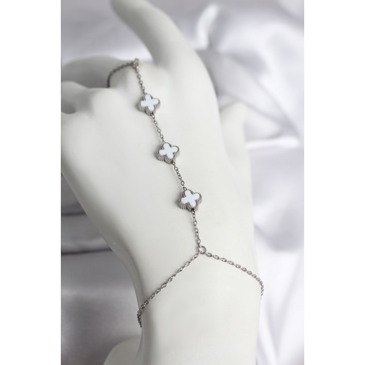 316L Stainless Steel Silver Color White Clover Design Women's Shahmeran - TJ-SN735