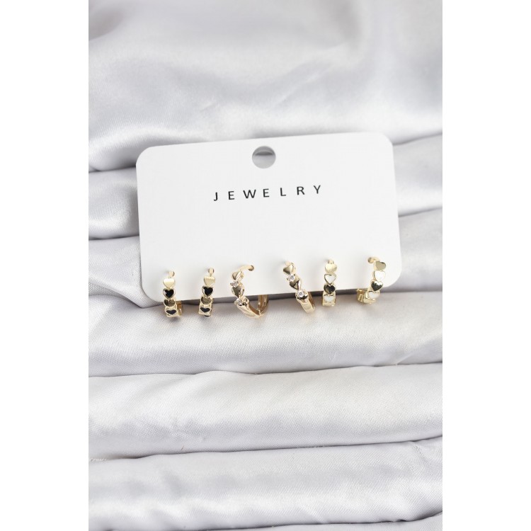 Gold-Colored Brass Minimalist Heart-Detailed Women's Earring Set - TJ-BKP11473