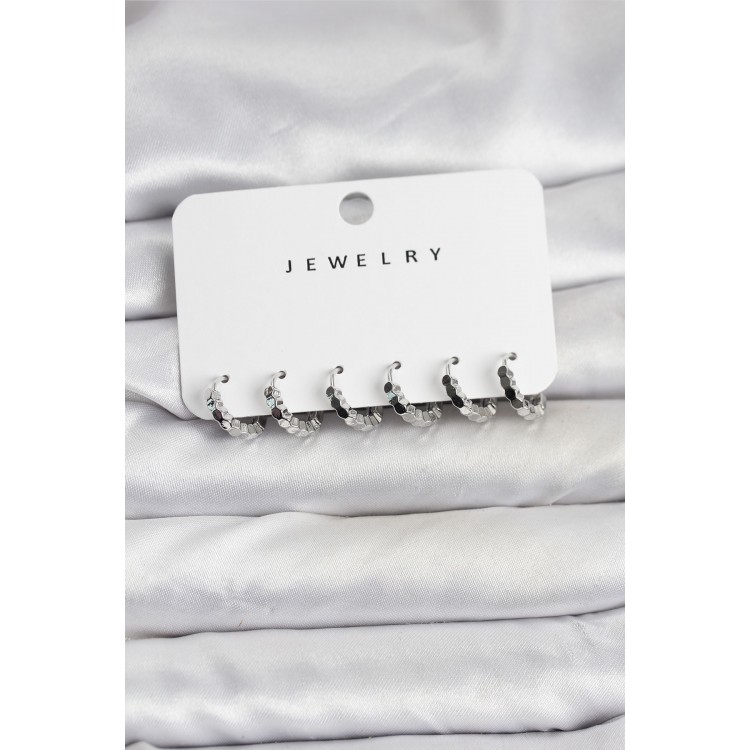 Silver-Colored Brass Minimal Honeycomb Detail Women's Earring Set - TJ-BKP11474