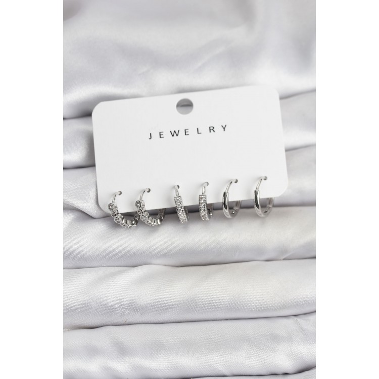 Silver-Colored Brass Zircon Stone Women's Earring Set - TJ-BKP11476