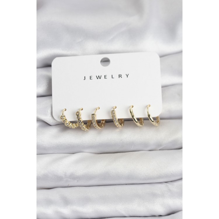 Gold-Colored Brass Zircon Stone Women's Earring Set - TJ-BKP11477