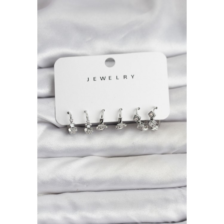 Silver-Colored Brass Star-Shaped Women's Earring Set - TJ-BKP11484