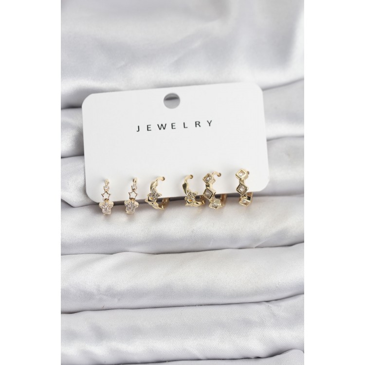 Gold-Colored Brass Star-Shaped Women's Earring Set - TJ-BKP11485