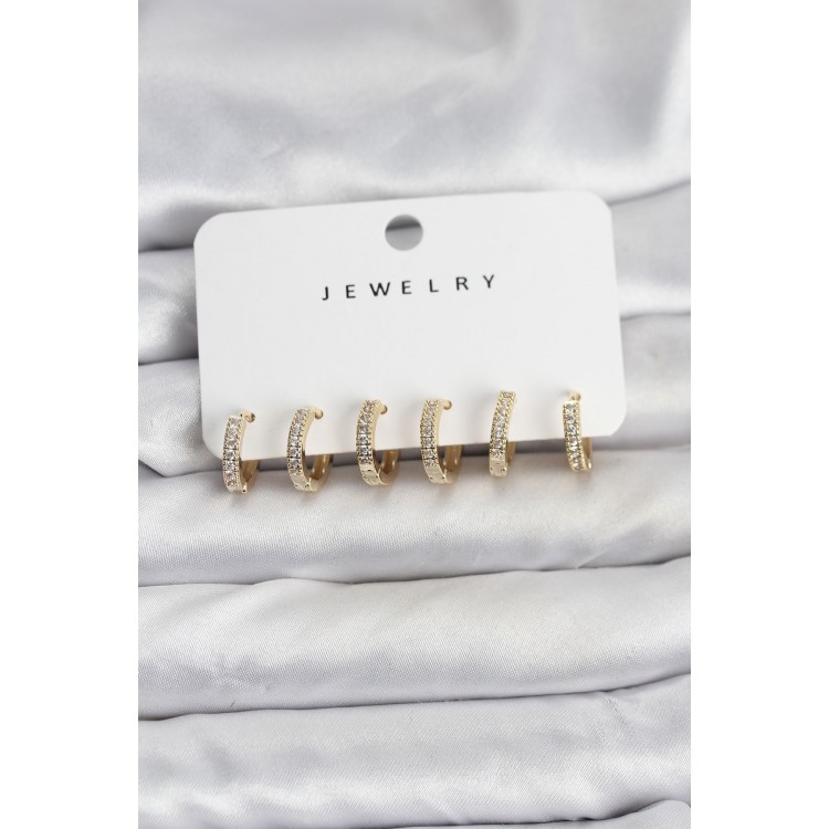 Gold-Colored Brass Zircon Stone Hoop Earrings Set for Women - TJ-BKP11487