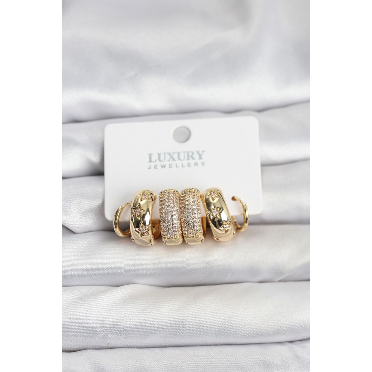 Zircon Stone Brass Gold Color Hoop Women's Earring Set - TJ-BKP11489