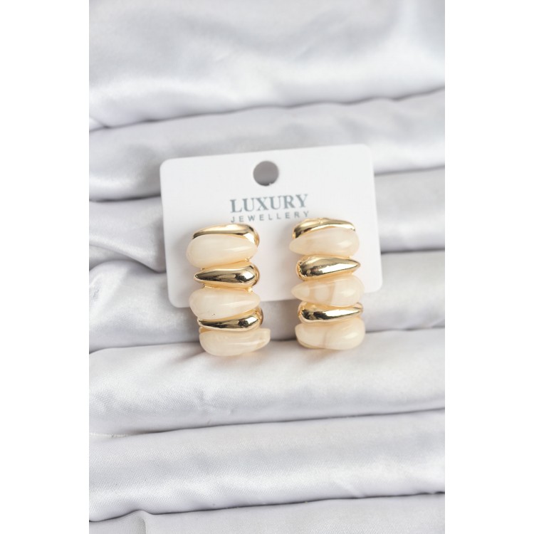 Cream-Colored Brass Vintage Women's Earrings - TJ-BKP11492 Cream-Colored Brass Vintage Women's Earrings - TJ-BKP11492