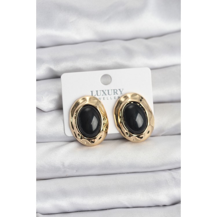 Black Oval Vintage Brass Women's Earrings - TJ-BKP11495