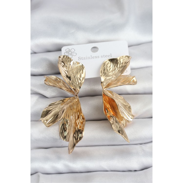 316L Steel Gold Color Lotus Leaf Women's Earrings - TJ-BKP11501