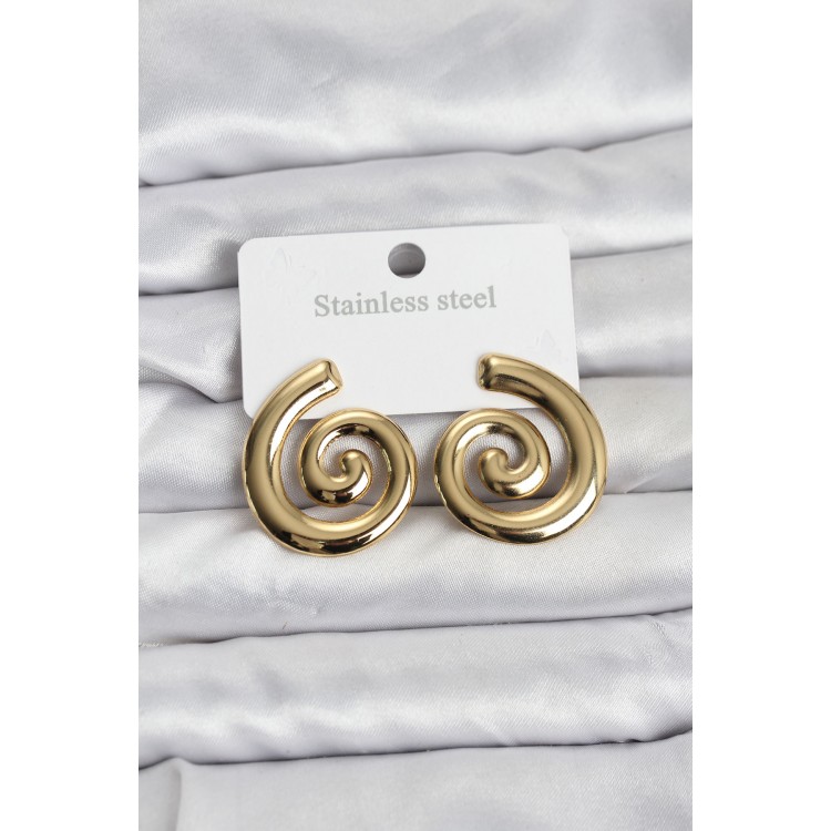 316L Steel Gold Color Coiled Design Women's Earrings - TJ-BKP11508 316L Steel Gold Color Coiled Design Women's Earrings - TJ-BKP11508