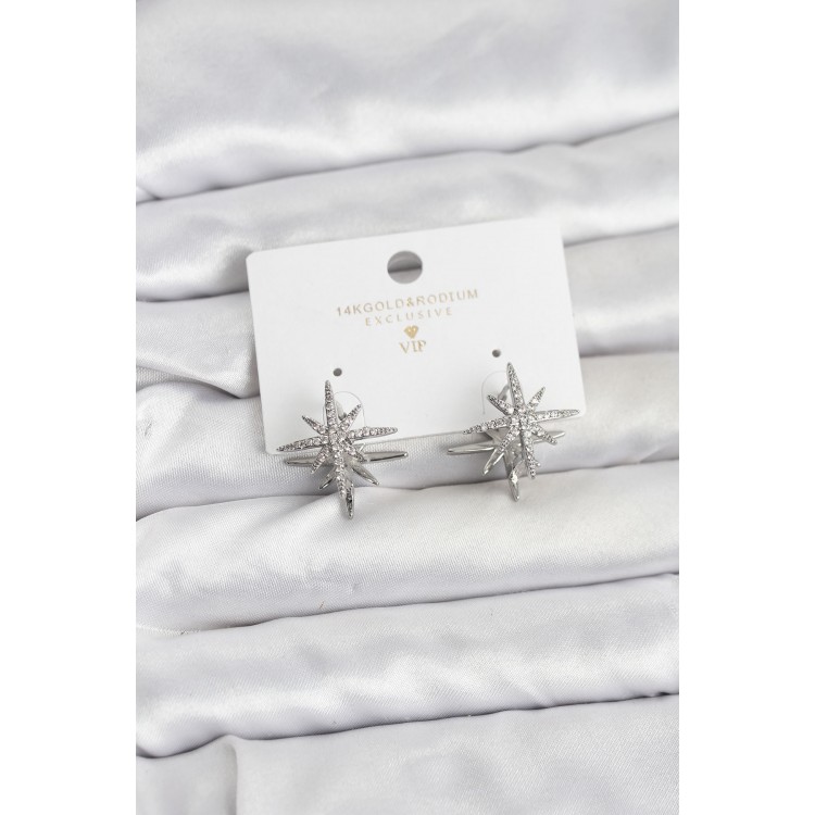 Silver-Colored Brass Double-Sided North Star Women's Earrings - TJ-BKP11511