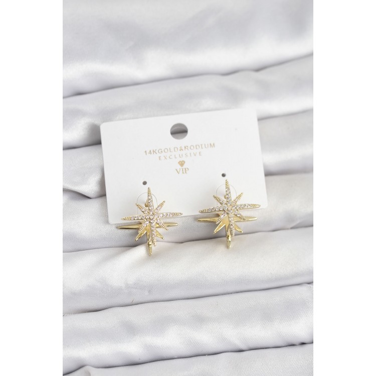 Gold-Colored Brass Double-Sided North Star Women's Earrings - TJ-BKP11512 Gold-Colored Brass Double-Sided North Star Women's Earrings - TJ-BKP11512