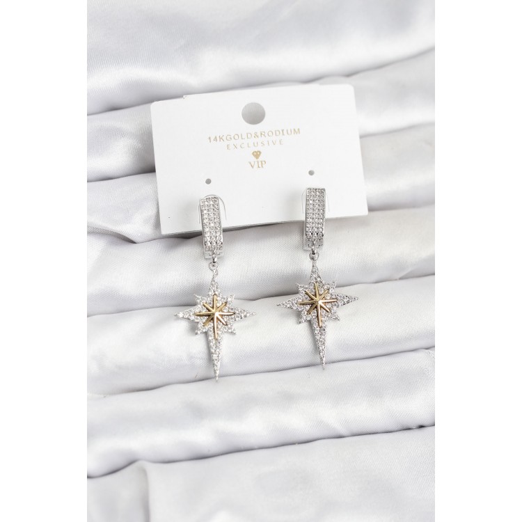 Zircon Stone Silver-Colored Brass North Star Model Women's Earrings - TJ-BKP11515