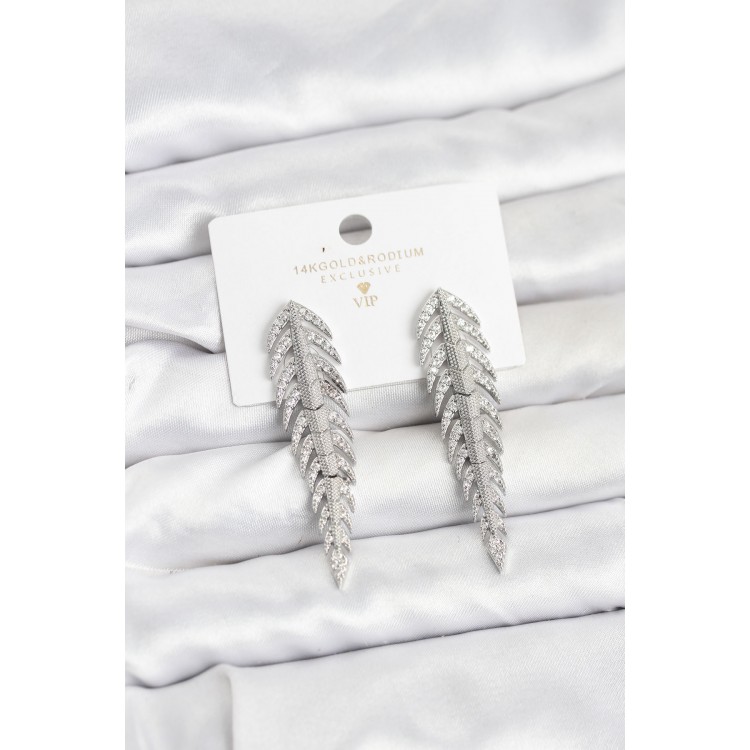 Silver-Colored Rice-Shaped Fishbone-Style Zircon Stone Women's Earrings - TJ-BKP11517 Silver-Colored Rice-Shaped Fishbone-Style Zircon Stone Women's Earrings - TJ-BKP11517