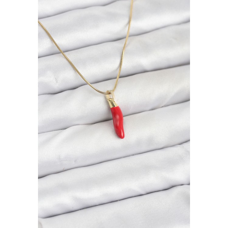 316L Steel Gold Color Capia Red Pepper Model Women's Necklace - TJ-BKO10810 316L Steel Gold Color Capia Red Pepper Model Women's Necklace - TJ-BKO10810