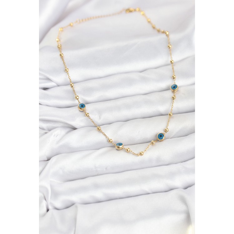 316L Steel Gold-Colored Evil Eye and Beaded Women's Necklace - TJ-BKO10814