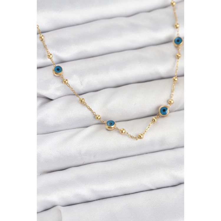 316L Steel Gold-Colored Evil Eye and Beaded Women's Necklace - TJ-BKO10814 316L Steel Gold-Colored Evil Eye and Beaded Women's Necklace - TJ-BKO10814