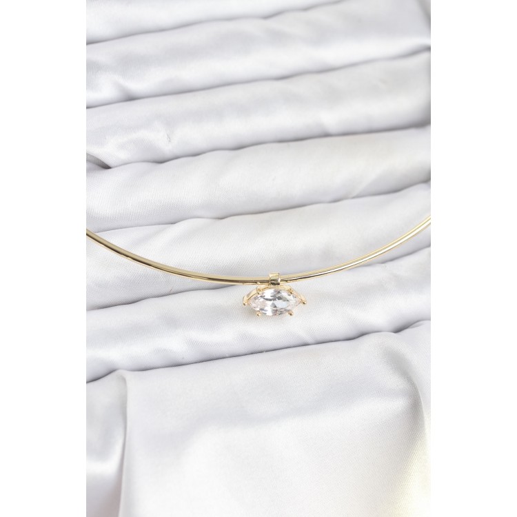 Gold-Colored Rice-Shaped Choker Necklace with Zircon Stones for Women - TJ-BKO10817