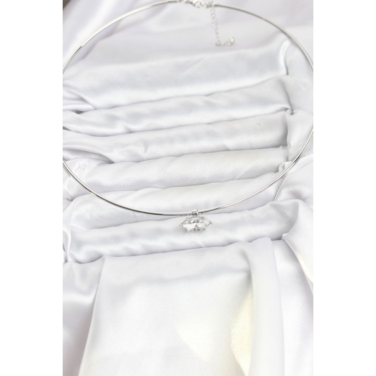 Silver-Colored Rice-Shaped Choker Necklace with Zircon Stones for Women - TJ-BKO10816