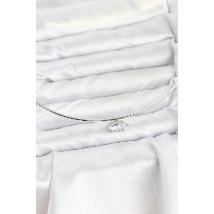 Silver-Colored Rice-Shaped Choker Necklace with Zircon Stones for Women - TJ-BKO10816