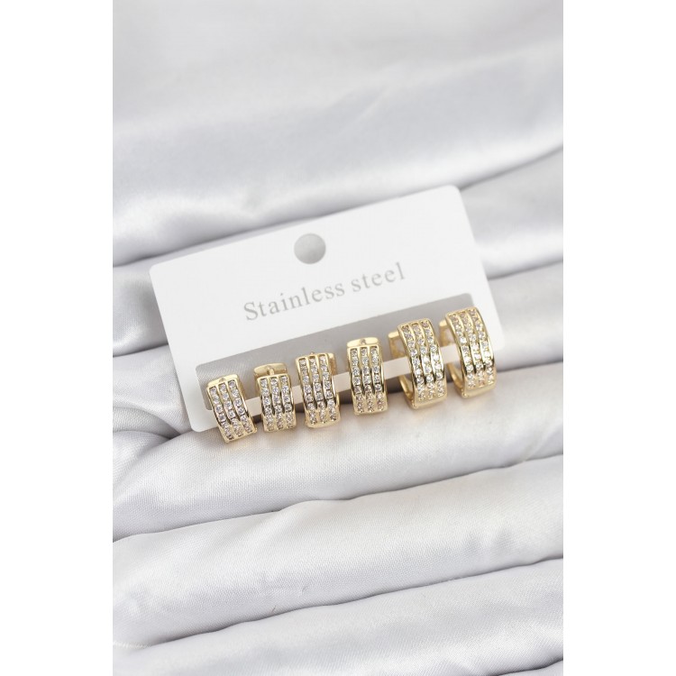 316L Steel Zircon Stone Gold Hoop Earring Set - TJ-BKP11518 316L Steel Zircon Stone Gold Hoop Earring Set - TJ-BKP11518