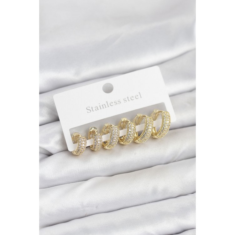316L Steel Gold-Colored Zircon Stone Hoop Earring Set - TJ-BKP11520 316L Steel Gold-Colored Zircon Stone Hoop Earring Set - TJ-BKP11520
