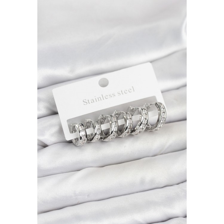 316L Stainless Steel Silver-Tone Waterway Hoop Earrings Set - TJ-BKP11523