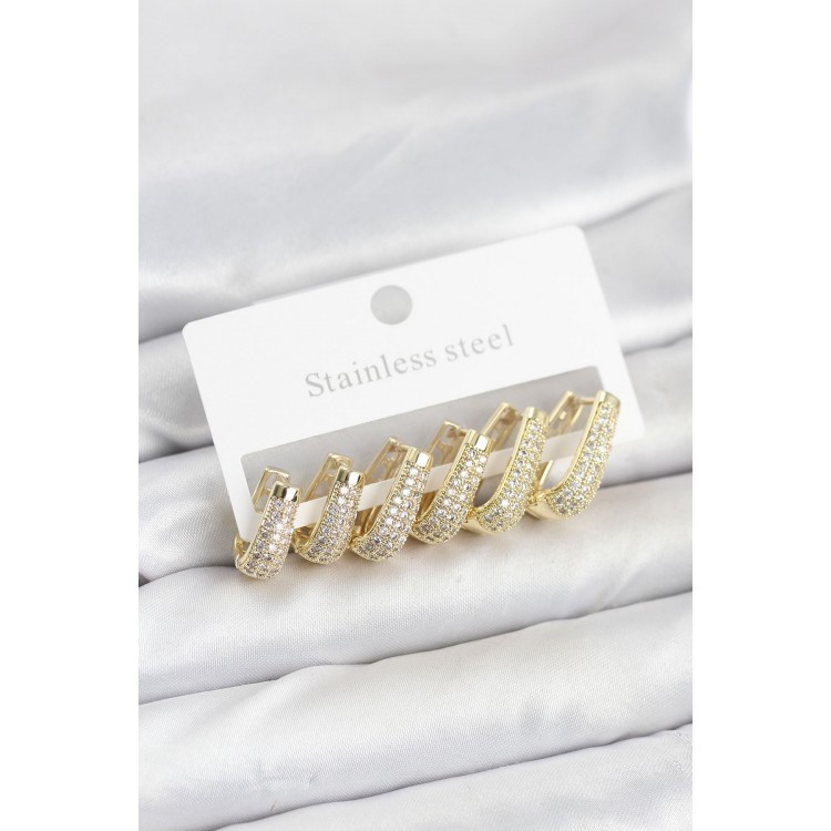 316L Steel Gold-Colored Zircon Stone Drop Hoop Earring Set - TJ-BKP11524 316L Steel Gold-Colored Zircon Stone Drop Hoop Earring Set - TJ-BKP11524