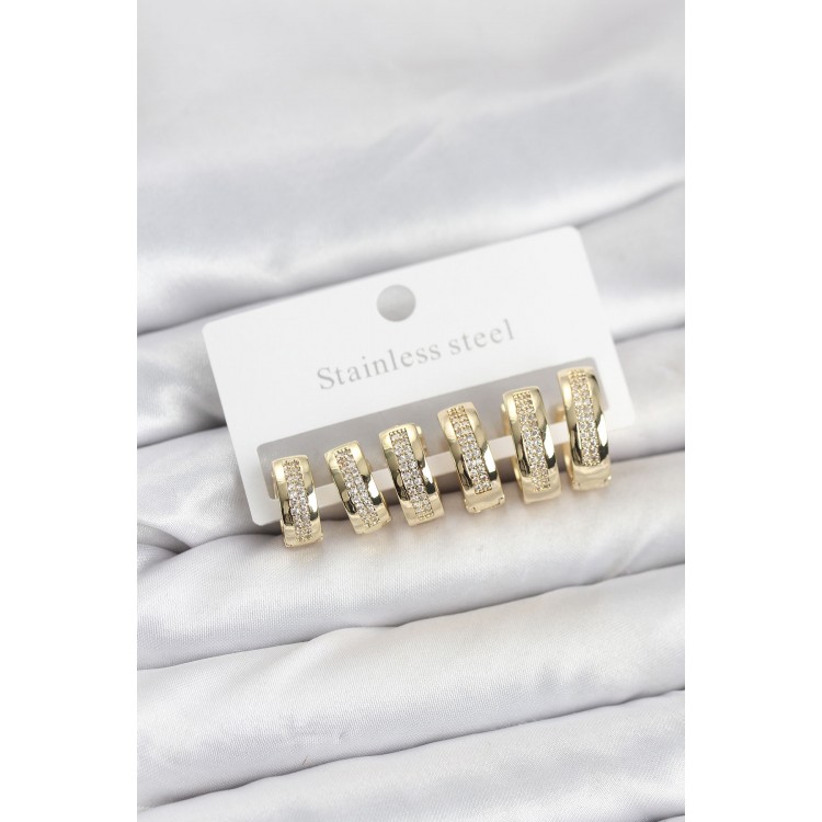 316L Steel Gold-Colored Zircon Stone Hoop Earring Set - TJ-BKP11526 316L Steel Gold-Colored Zircon Stone Hoop Earring Set - TJ-BKP11526