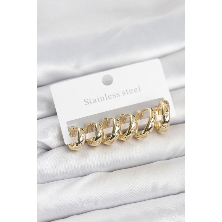 316L Steel Gold Color Zircon Stone North Star Model Hoop Earring Set - TJ-BKP11530 316L Steel Gold Color Zircon Stone North Star Model Hoop Earring Set - TJ-BKP11530