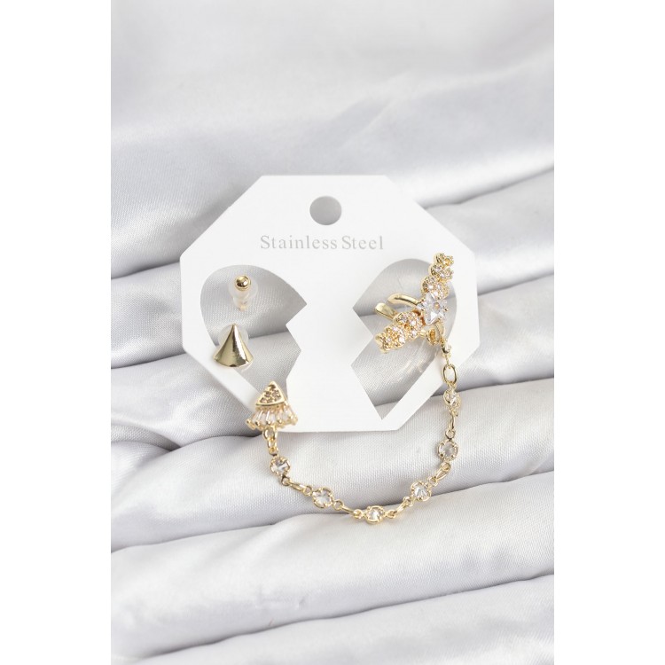 Gold-Tone Star-Shaped Chain-Link Ear Cuff Set - TJ-BKP11540