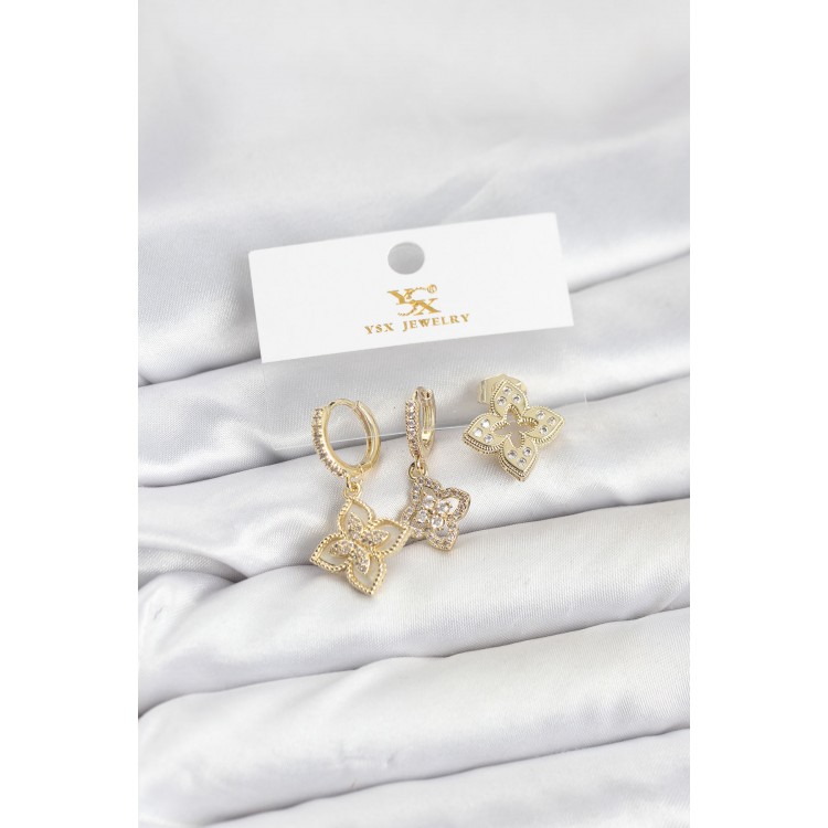 Gold-Colored Clover Model YSX Trio Earring Set - TJ-BKP11552 Gold-Colored Clover Model YSX Trio Earring Set - TJ-BKP11552