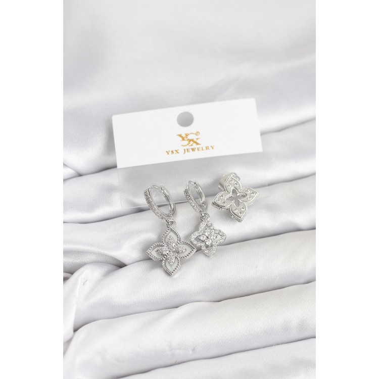 Brass Silver Color Clover Model YSX Trio Earring Set - TJ-BKP11553