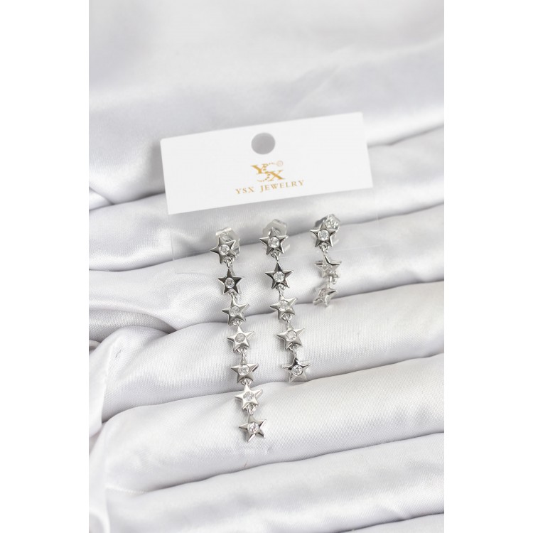 Brass Silver Color Star Model YSX Trio Earring Set - TJ-BKP11555 Brass Silver Color Star Model YSX Trio Earring Set - TJ-BKP11555
