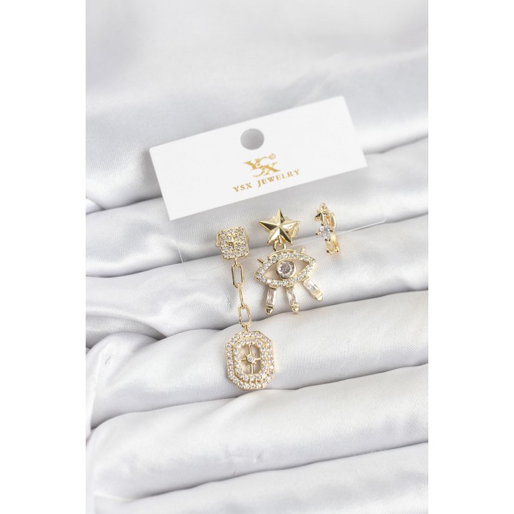 Gold-Colored Rice Eye and North Star Model YSX Trio Earring Set - TJ-BKP11556