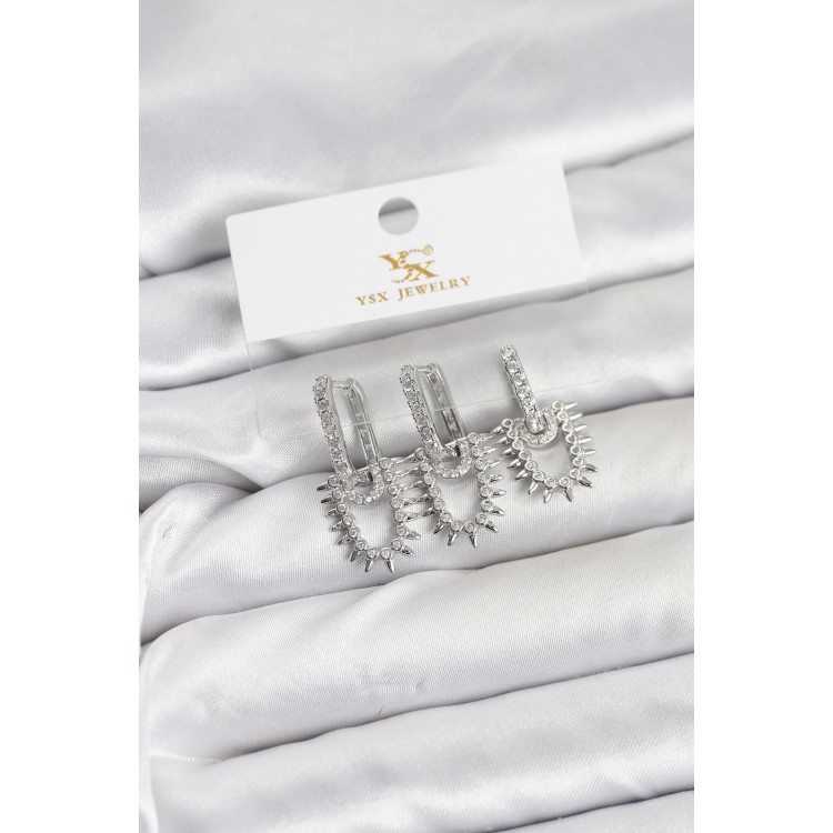 Silver-Colored Zircon Stone Vintage Model YSX Trio Earring Set - TJ-BKP11561