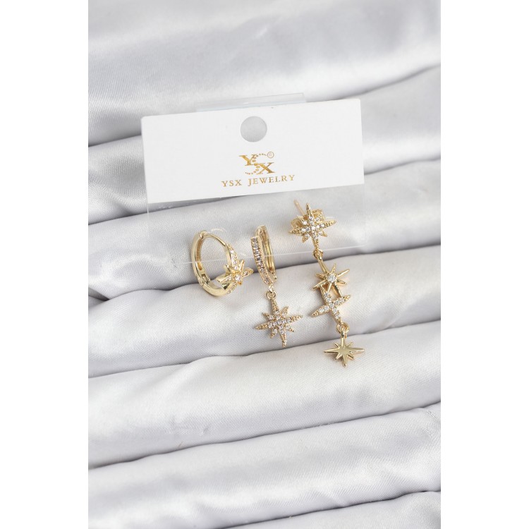 Gold-Colored Zircon Stone Polar Star Model YSX Trio Earring Set - TJ-BKP11564 Gold-Colored Zircon Stone Polar Star Model YSX Trio Earring Set - TJ-BKP11564