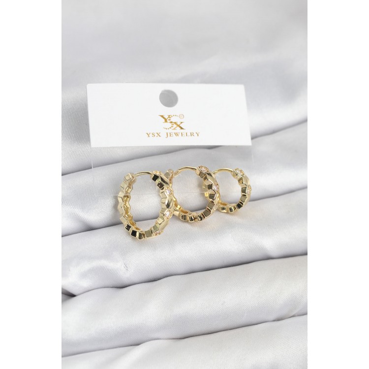 Gold-Colored Zircon Stone Honeycomb Hoop Model YSX Trio Earring Set - TJ-BKP11566 Gold-Colored Zircon Stone Honeycomb Hoop Model YSX Trio Earring Set - TJ-BKP11566