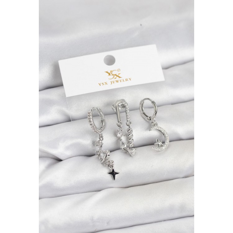 Silver-Colored Zircon Stone Space Model YSX Trio Earring Set - TJ-BKP11569