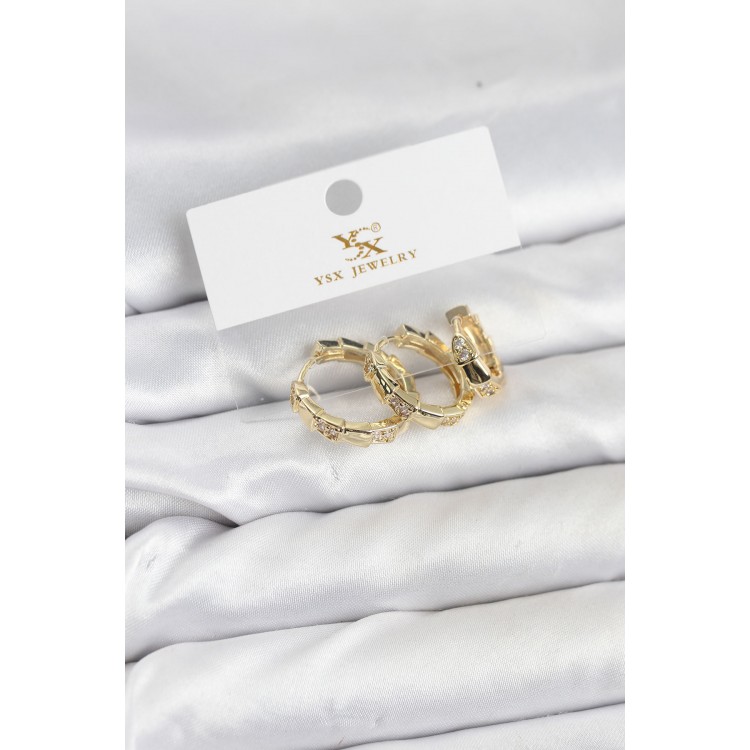 Gold-Colored Zircon Stone Ring Snake Model YSX Trio Earring Set - TJ-BKP11572 Gold-Colored Zircon Stone Ring Snake Model YSX Trio Earring Set - TJ-BKP11572