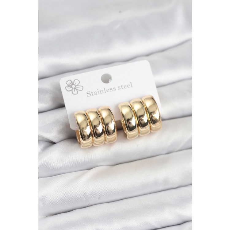 316L Steel Gold Color Triple Look Women's Earrings - TJ-BKP11581 316L Steel Gold Color Triple Look Women's Earrings - TJ-BKP11581