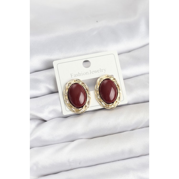 Gold-Tone Burgundy Vintage Women's Earrings - TJ-BKP11585