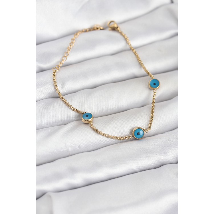 316L Steel Gold-Colored Nazar Bead Model Women's Bracelet - TJ-BB8164 316L Steel Gold-Colored Nazar Bead Model Women's Bracelet - TJ-BB8164