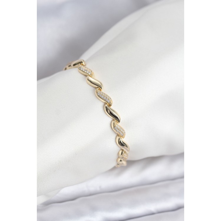 Gold Color Sequential Drop Model Zircon Stone Brass Women's Bracelet - TJ-BB8169