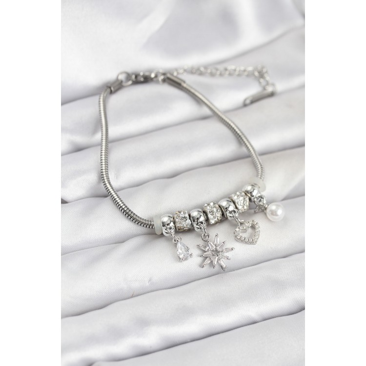 Women's Bracelet with Silver-Colored Polar Star and Heart Charm - TJ-BB8180