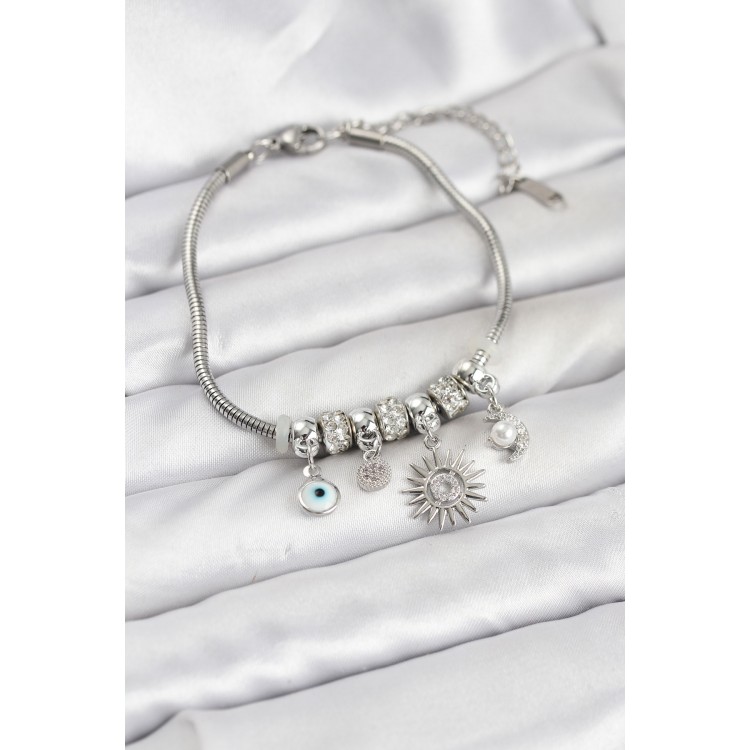 Silver-Tone Sun Charm Women's Bracelet - TJ-BB8184