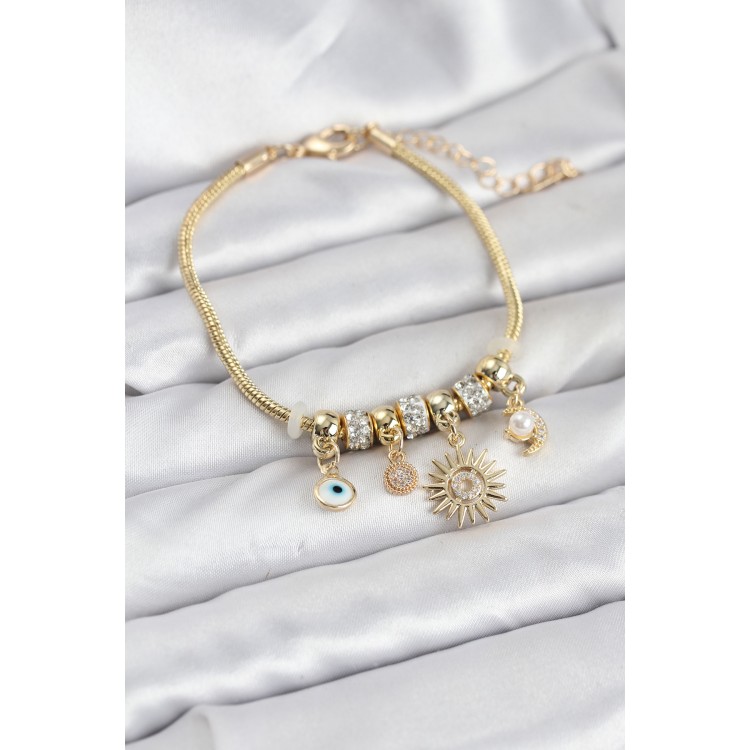 Gold-Colored Sun Charm Women's Bracelet - TJ-BB8185 Gold-Colored Sun Charm Women's Bracelet - TJ-BB8185