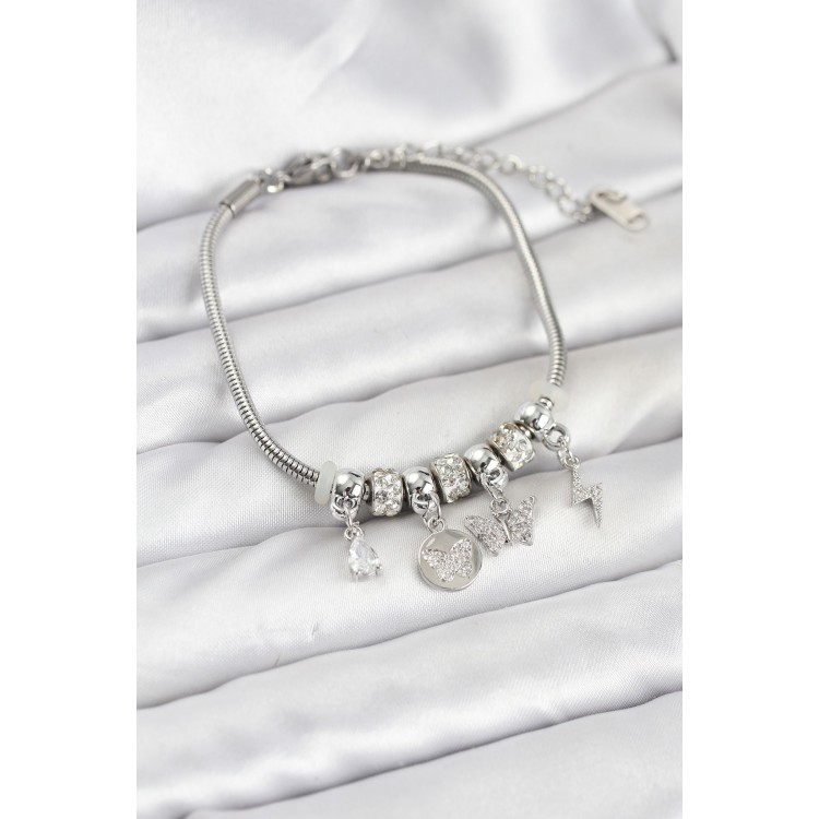 Silver-Tone Butterfly Charm Women's Bracelet - TJ-BB8192