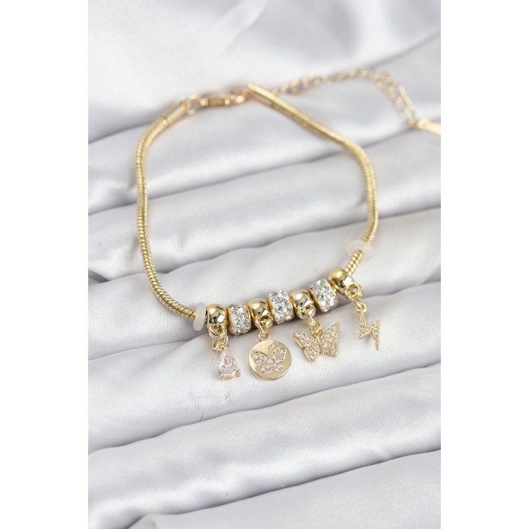Gold-Colored Butterfly Charm Women's Bracelet - TJ-BB8193