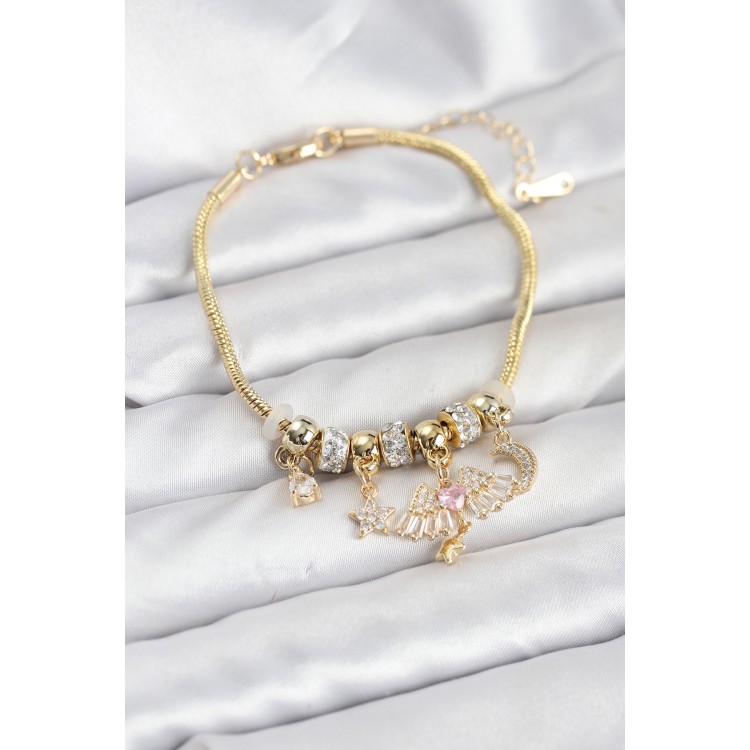 Gold-Colored Winged Charm Women's Bracelet - TJ-BB8199 Gold-Colored Winged Charm Women's Bracelet - TJ-BB8199