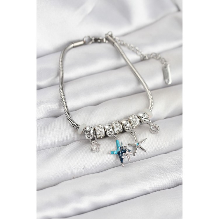 Silver-Tone Star Charm Women's Bracelet - TJ-BB8200
